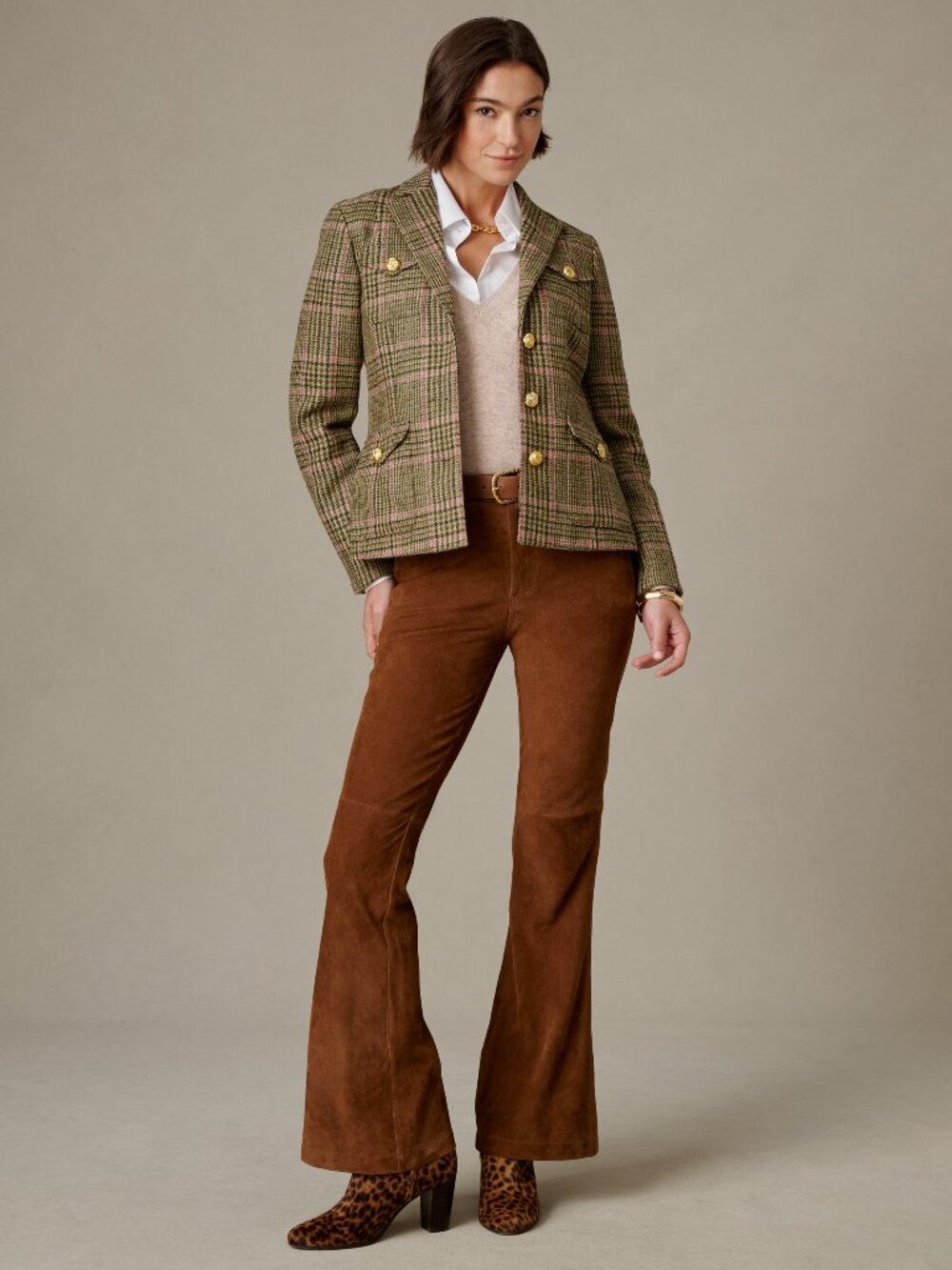 J McLaughlin Anwen Tweed Jacket in Plaid - Brown/Pink NEW